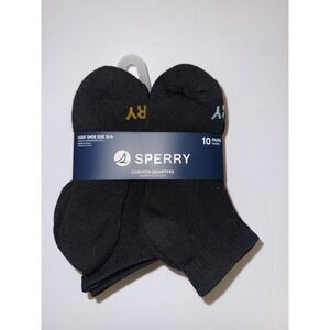 Sperry Boys Socks 10-4 Cushion Quarter Black 10 Pairs Comfort Crew Kids Gift NEW